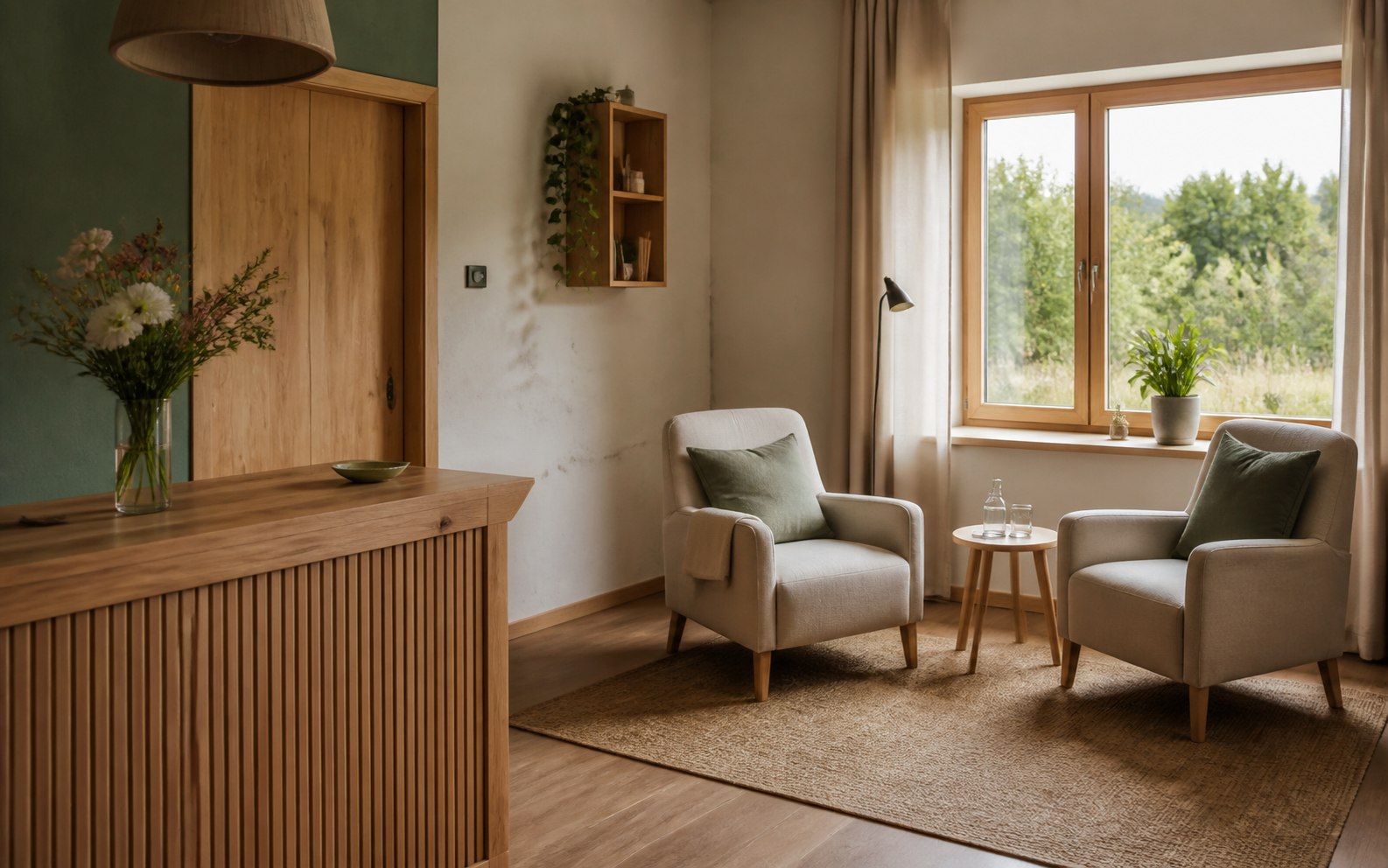 Bildkonzept eines warmen Empfangs und Gesprächsbereichs für die Heilpraxis Bad Heilbrunn